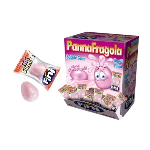 Chicles individuales sabor Panna Fragola (nata y fresa), golosina cremosa en tonos rosa y blanco para eventos y disfrute diario.